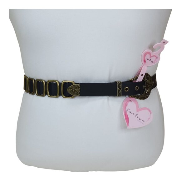 True Love Accessories Black Belt Brass Accents With Heart Buckle Large 47" - Picture 4 of 11